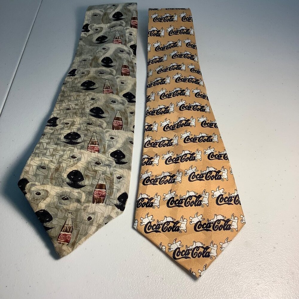 2 Coca-Cola Polar Bear Neckties – Holiday / Winter Novelty Tie Lot